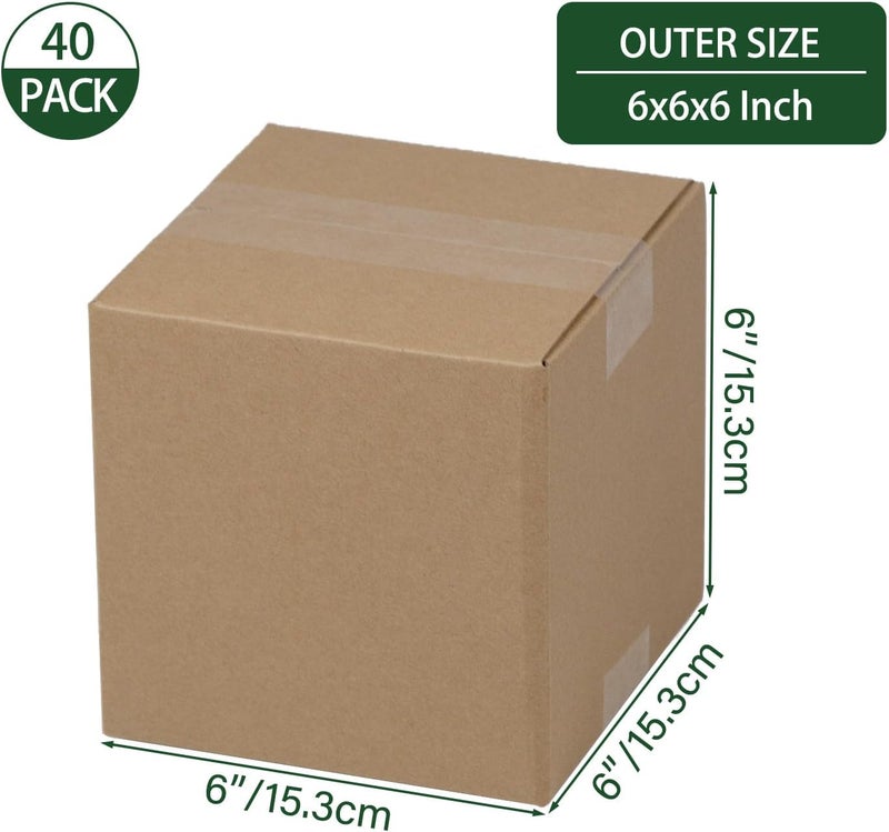 HESESOH 6x6x6 Inches Shipping Boxes Set of 40, Brown Corrugated Cardboard Box Literature Mailer for Packing Small Business - Image 2